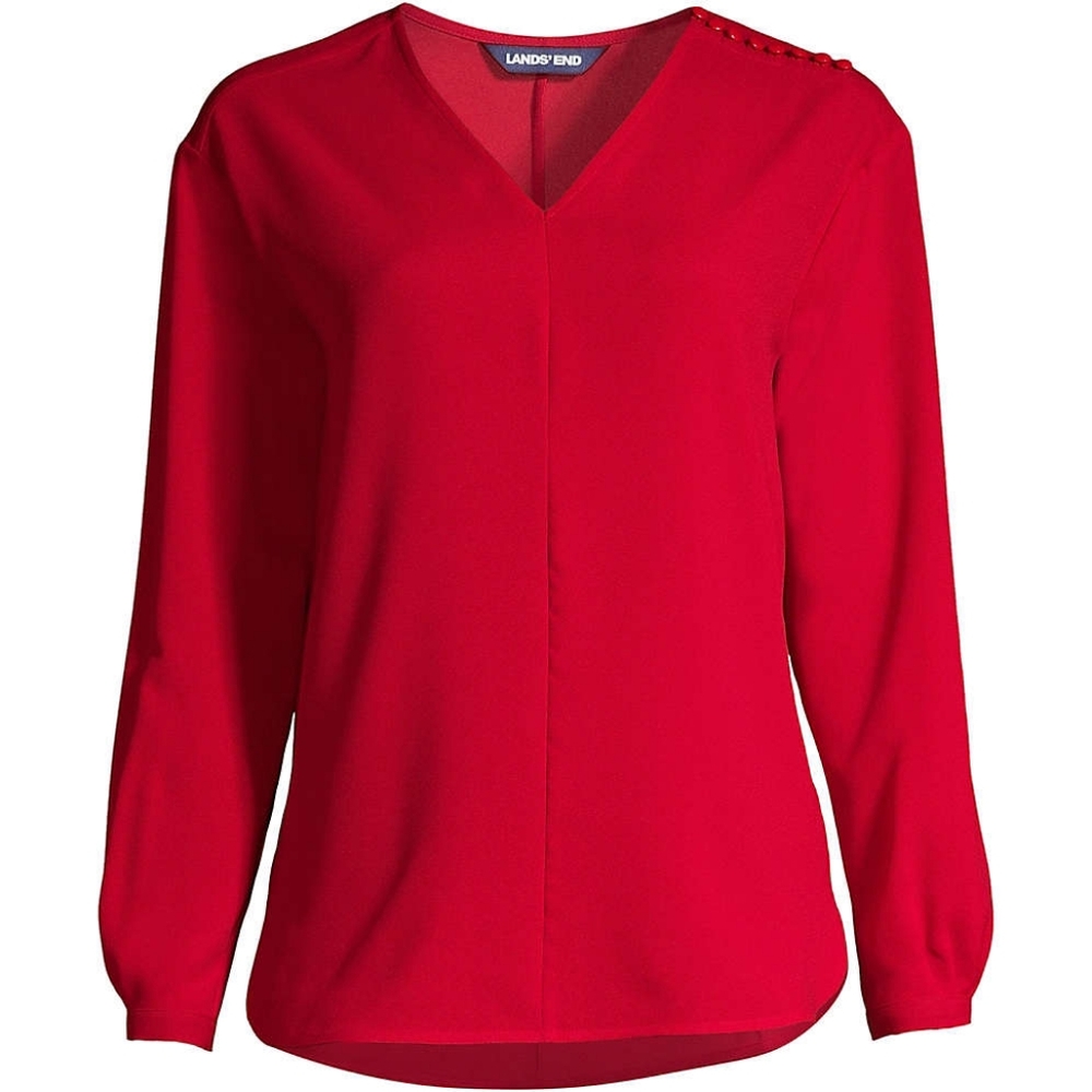 Lands' End Women's Vibrant Red V-Neck Blouse